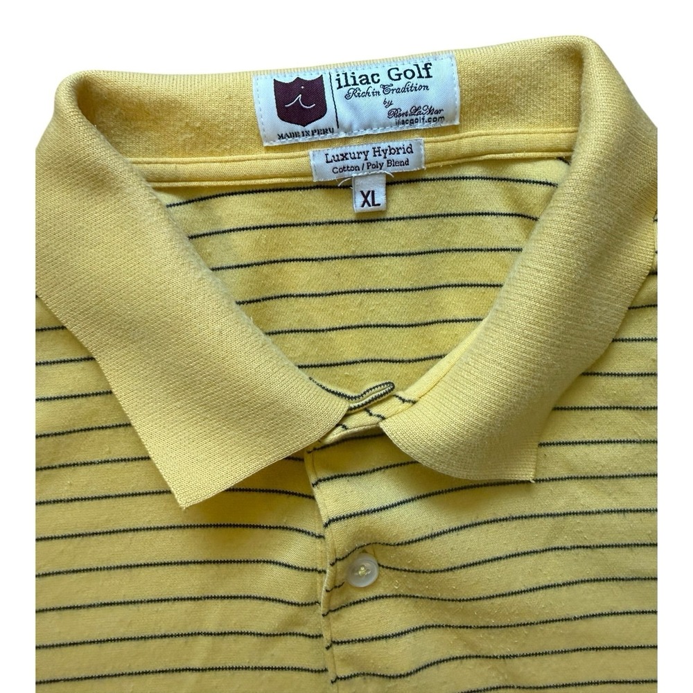 Iliac Golf Polo Shirt Mens XL Yellow Striped Luxury Hybrid Cotton Poly Blend